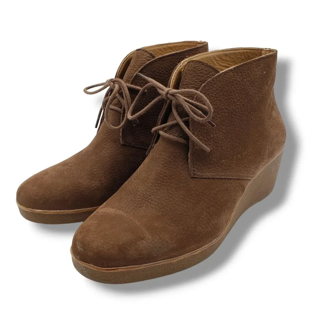 Lucky Brand Junes Wedge Boot Womens 8.5 Brown Nubuck Leather‎